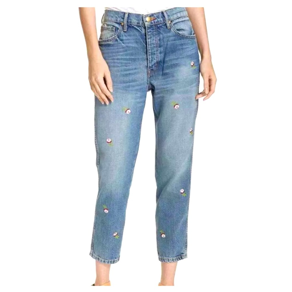 The GREAT Fellow 24 25 Runs Big Embroidered Floral Denim Jeans Slouchy 28.5x24.5